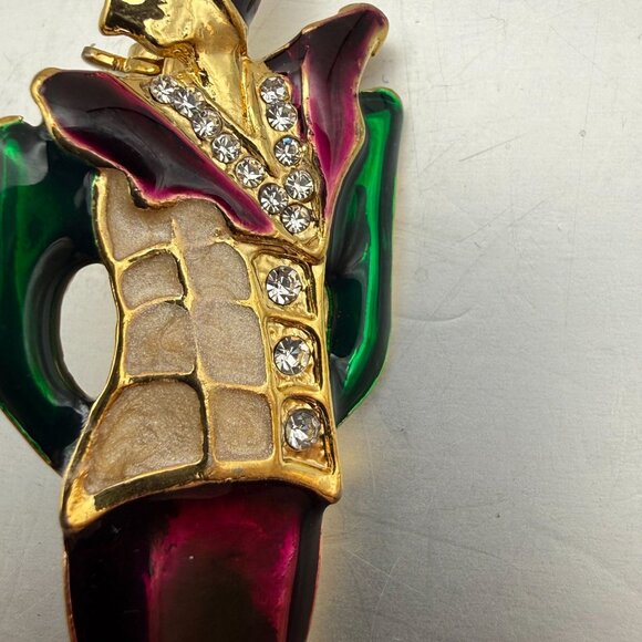 Vintage Art Deco Style Enamel Figural Lady Brooch Rhinestone Accent - Picture 4 of 6